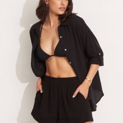 Clothes Black 6XZD4736 Women Seafolly Classic Beach Shirt