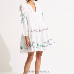 Clothes White 6XZD4673 Women Seafolly Eden Embroidery Tier Midi Dress