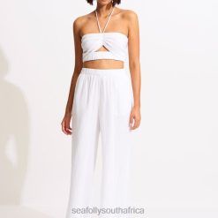 Clothes White 6XZD4749 Women Seafolly Crinkle Beach Pant