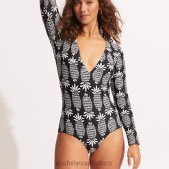 Swimwear Black 6XZD4124 Women Seafolly Corsica V Neck Long Sleeve Surfsuit