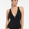 Swimwear Black 6XZD431 Women Seafolly Jetset E-F Clean Plunge One Piece