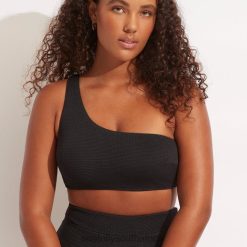 Swimwear Black 6XZD4322 Women Seafolly Sea Dive One Shoulder Top