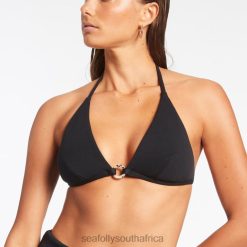Swimwear Black 6XZD4382 Women Seafolly Isla Rib Halter Triangle Bikini Top