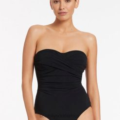 Swimwear Black 6XZD465 Women Seafolly Jetset D-Dd Twist Front One Piece