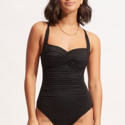 Swimwear Black 6XZD492 Women Seafolly Collective Twist Halter One Piece