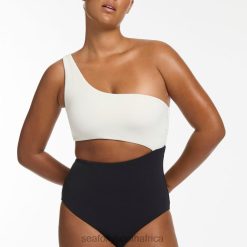 Swimwear Black/Cream 6XZD449 Women Seafolly Versa Rib One Shoulder One Piece