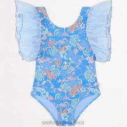 Swimwear Blue 6XZD4790 Children Seafolly Fuji Girls Fairy Sleeve 1Pc