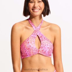 Swimwear Fuchsia Rose 6XZD4326 Women Seafolly Sea Skin Cross Front Bra Bikini Top