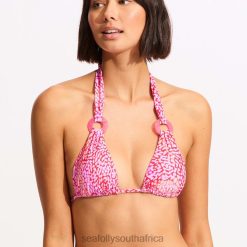 Swimwear Fuchsia Rose 6XZD4364 Women Seafolly Sea Skin Slide Triangle Bikini Top