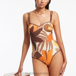 Swimwear Latte 6XZD4120 Women Seafolly Floreale Trim Tank One Piece