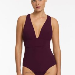 Swimwear Port 6XZD498 Women Seafolly Jetset Plunge Tie Back One Piece