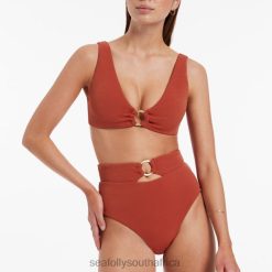 Swimwear Russet 6XZD4466 Women Seafolly Isla Rib High Waist Trim Bikini Bottom