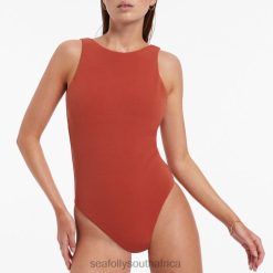 Swimwear Russet 6XZD450 Women Seafolly Isla Rib High Neck One Piece