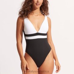 Swimwear White 6XZD4145 Women Seafolly Slice Of Splice Deep V Neck One Piece
