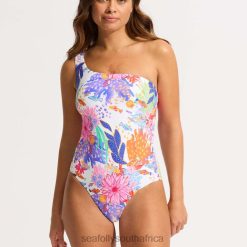 Swimwear White 6XZD445 Women Seafolly Under The Sea One Shoulder One Piece